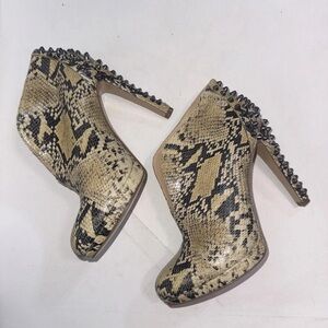 Chic Snake Print Heeled Boots with Studs
